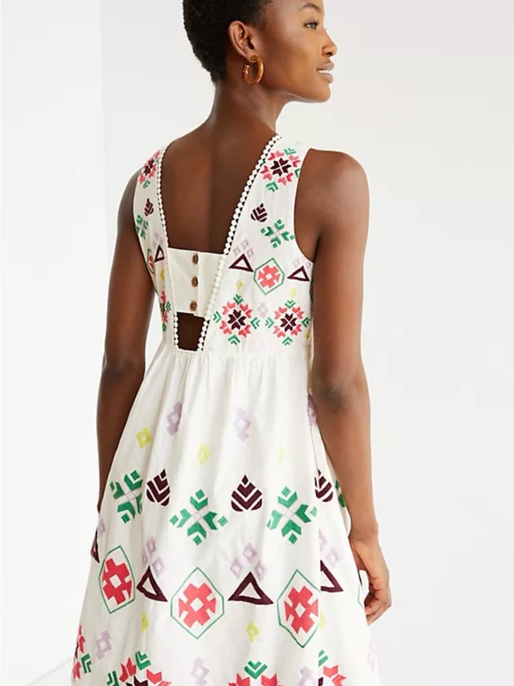 Anthropologie White 100% embroidered cotton lined dress LP EUC 1 small spot - Picture 3 of 7